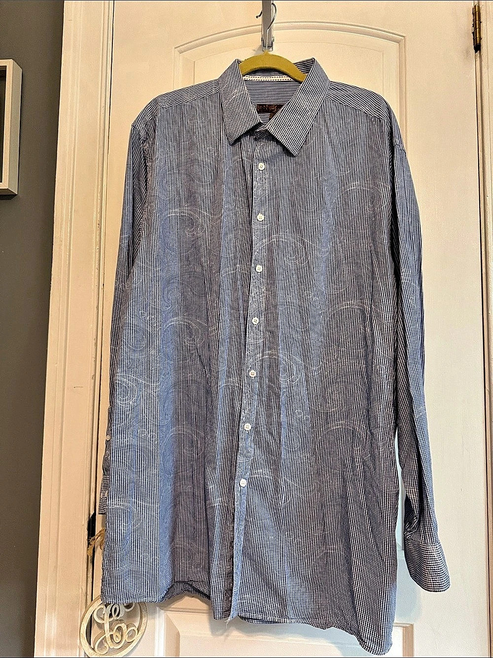 Alfani Gingham Cotton Button Down Shirt Size XL